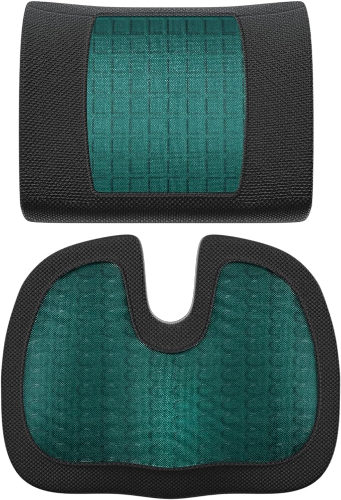 Amazon Basics Comfortable Seat Cushion & Lumbar Support for Office Chairs, Gel Enhanced Memory Foam, Pack of 2, Rectangular, Black