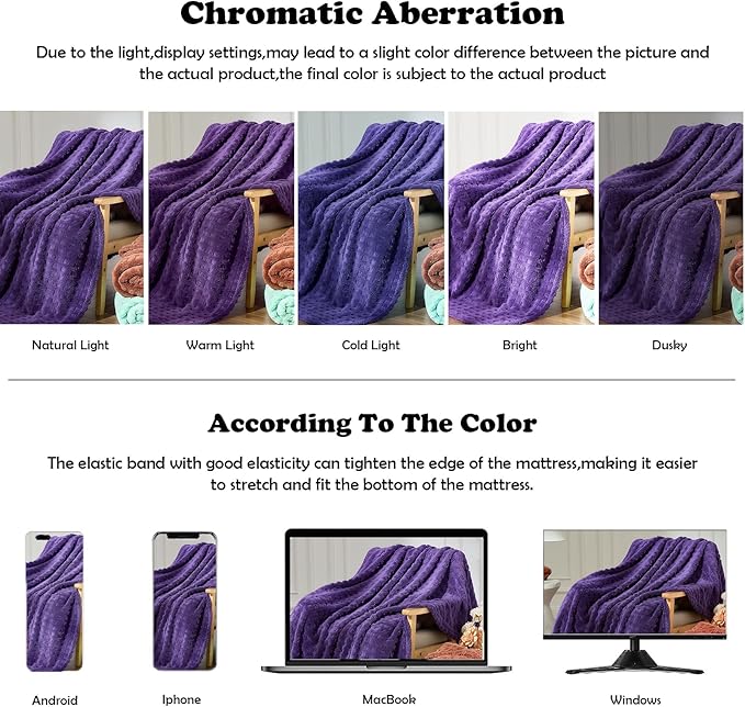 NEWCOSPLAY Super Soft Twin Blanket Purple Premium Silky Flannel Fleece 3D Waffle Checkered Lightweight Bed Blanket All Season Use (Dark Purple, Twin(60"x80"))