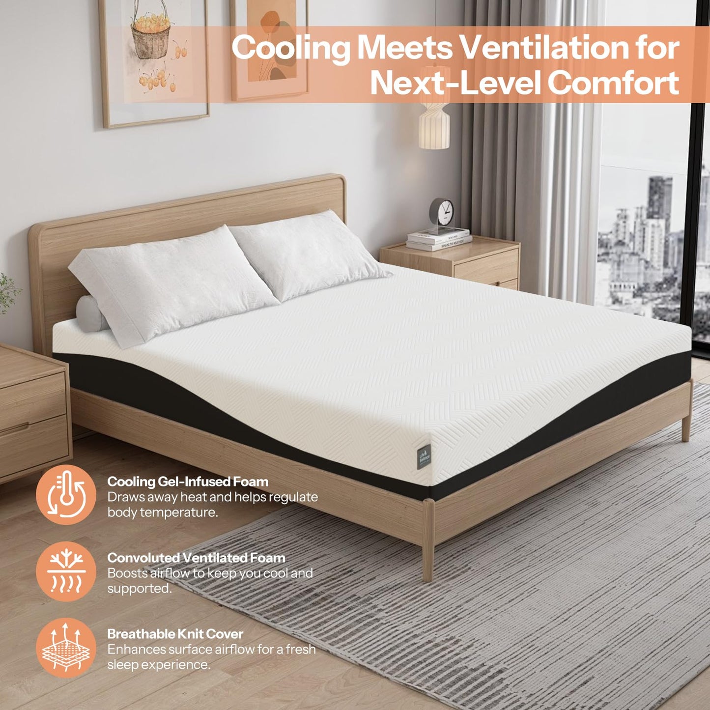 Life Balance Queen Size Mattress 10 Inch, Cooling Gel Memory Foam Mattress for Back Pain, Motion Isolation, Pressure Relief, Fiberglass Free, CertiPUR-US Certified, Medium Firm Mattress in a Box