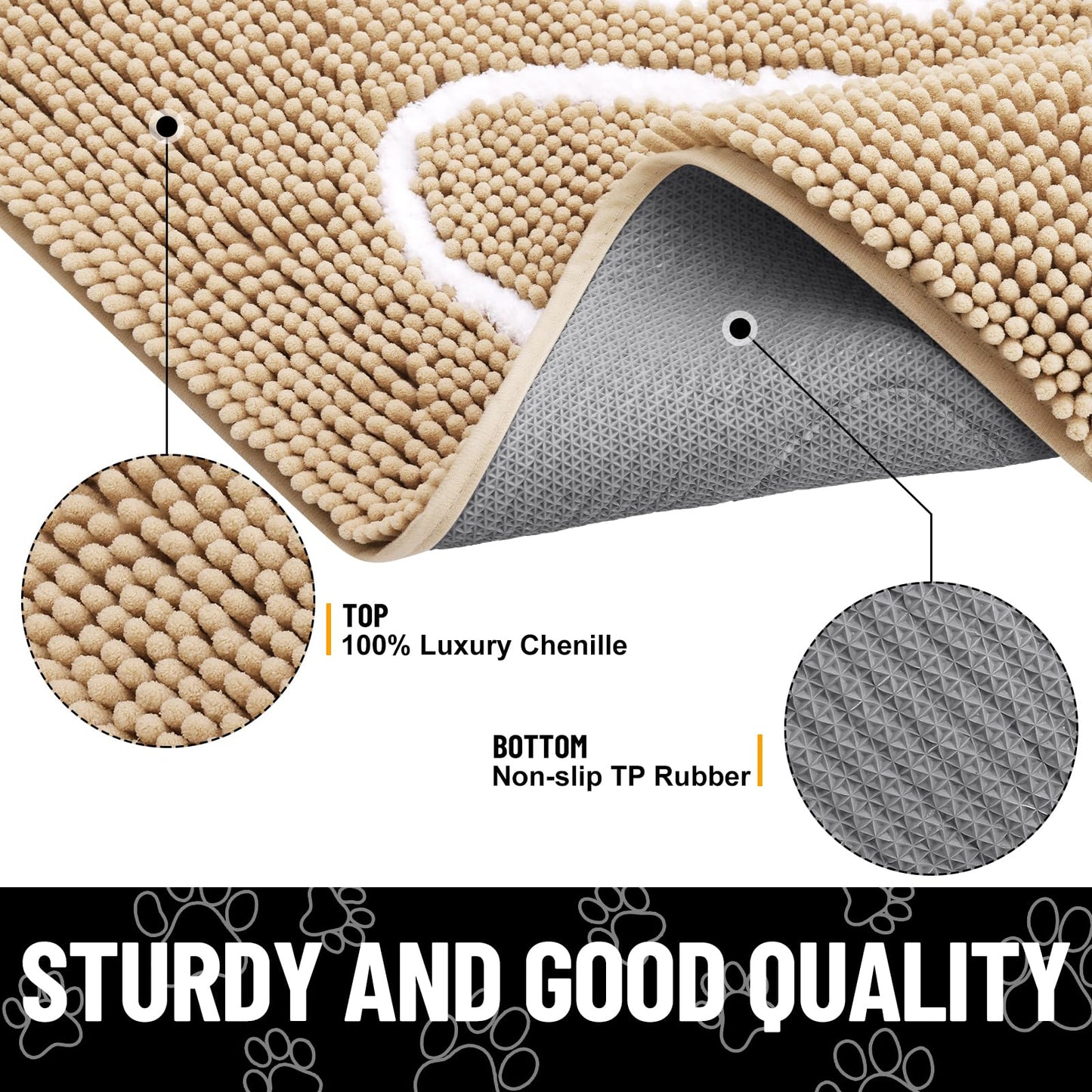 Smiry Dog Door Mat for Muddy Paws, Absorbent Dirt Trapper Non Slip Quick Dry Washable Chenille Mat for Mud Dogs, Entry Rug for Indoor and Outdoor (30x20 Inches, Beige)