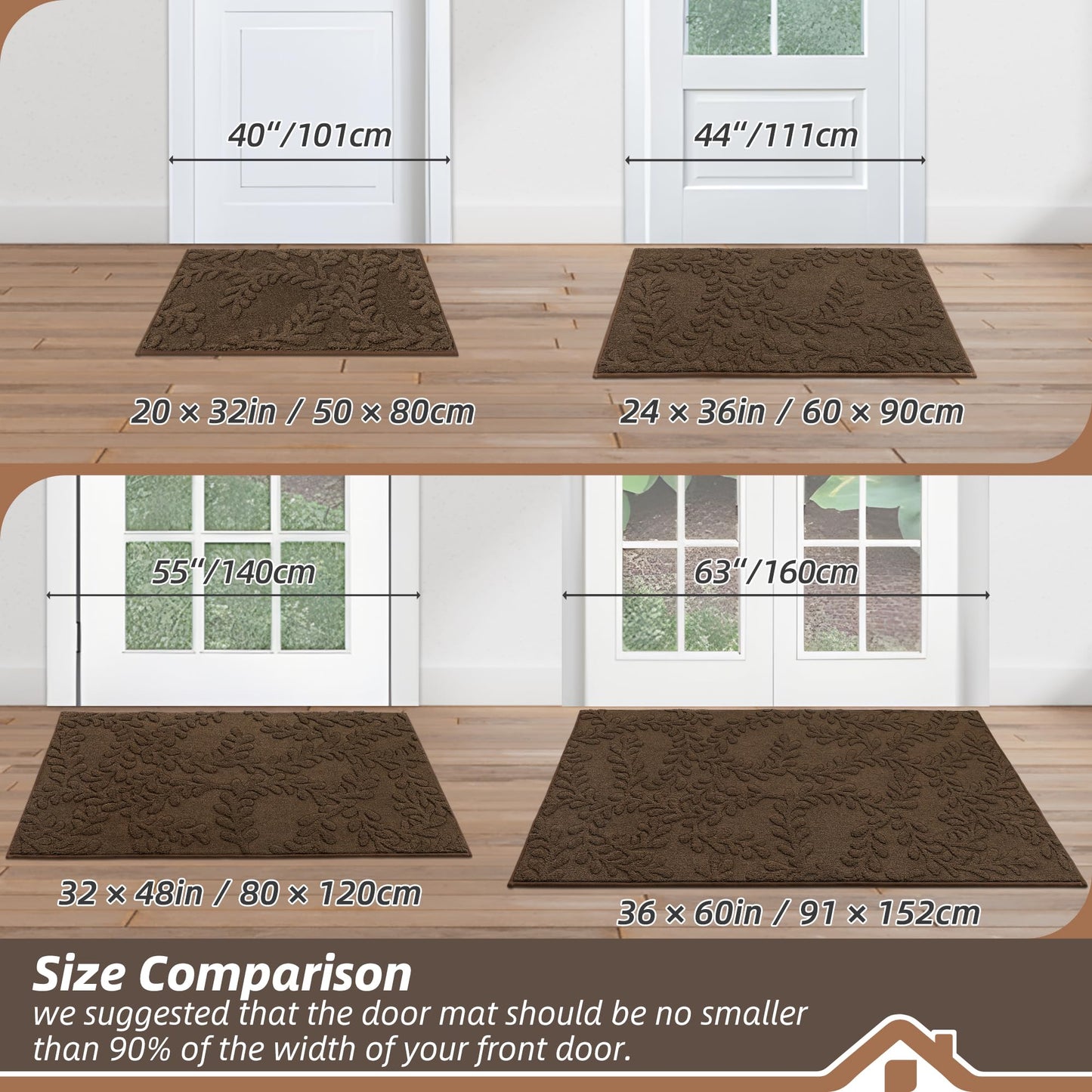 BEQHAUSE Door Mats 36”x60”, Dirt Trapper Doormats Indoor, Non-Slip Washable Entryway Rugs, Super Absorbent Welcome Mat for Front Door, Muddy Shoes & Paws, Brown