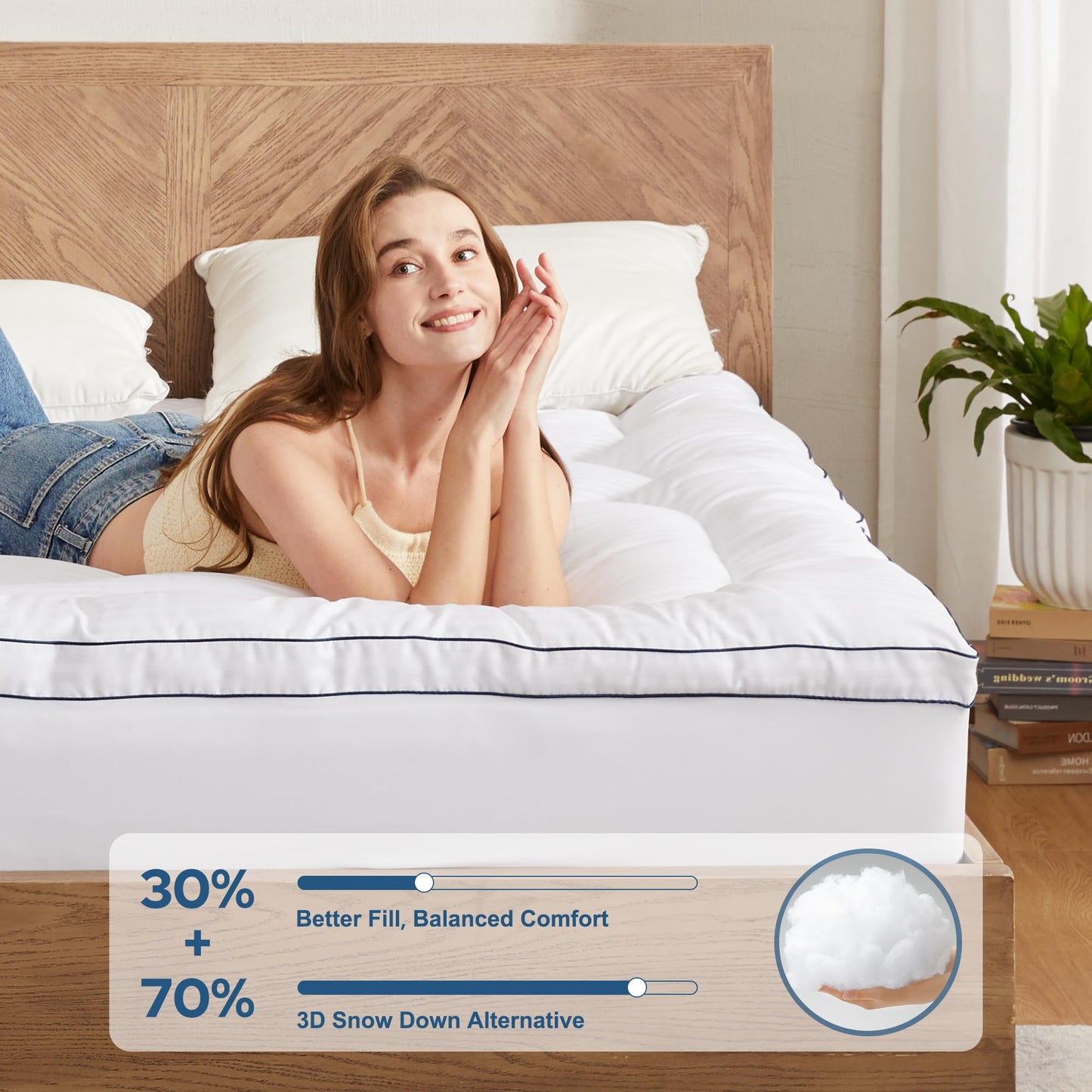 BEDLORE King Mattress Topper, Thick Pillow Top Pad for Back Pain Relief, Cooling Soft Mattress Cover with Deep Pockets 6-18 inch