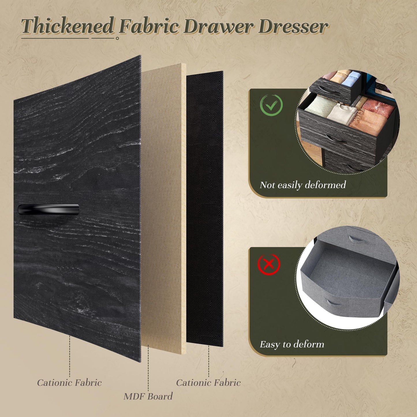 DurayLoly Dresser for Bedroom with Charging Station and LED and 10 Fabric Drawers, Sturdy Bedroom Dresser for Storage, Closet, Hallway (Black)