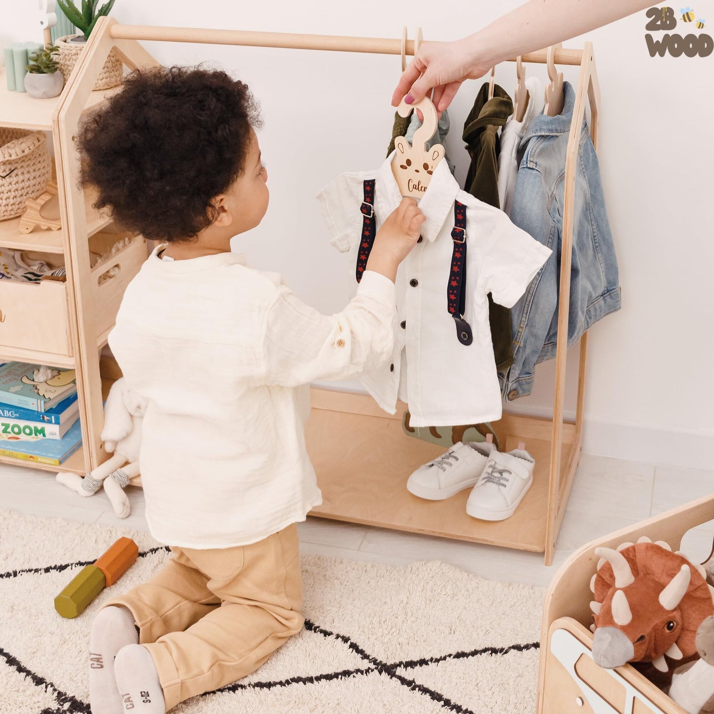 Personalized Small Clothes Rack for Hanging Clothes - Kids Dresser Dress Up Rack For Little Girls Clothing Rack for Kids Boys Toddler - Montessori Shelf Wardrobe Closet For Baby Clothes Kids Furniture