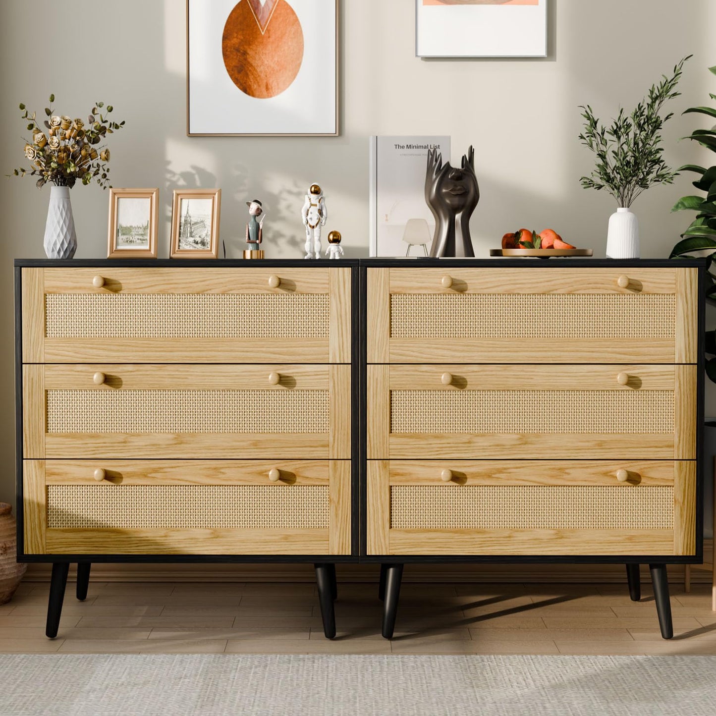 FURNIinspire 3 Drawer Dresser for Bedroom, Boho Dresser Chest with Handles for Bedroom Hallway Living Room