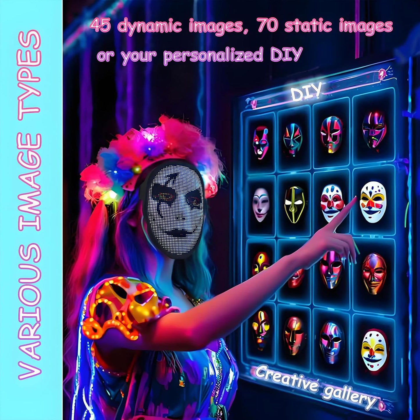 Led Mask Lighted Up Mask - Led Masks with Gesture Sensing Costume for Halloween Costume Cosplay Party Cool Gifts