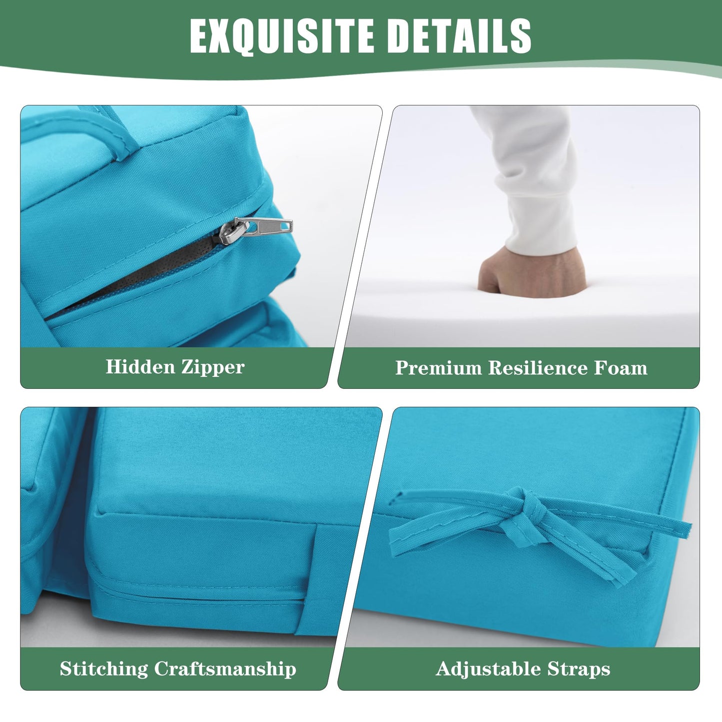 Summsun Chaise Lounge Cushions Outdoor Set of 2 - Waterproof and Fade Resistant Sun Lounger Replacement Cushions - Patio Lounger Pads with Removable Cover for Pool, Deck, Lawn, 72 x 21 x 3 Inch, Teal