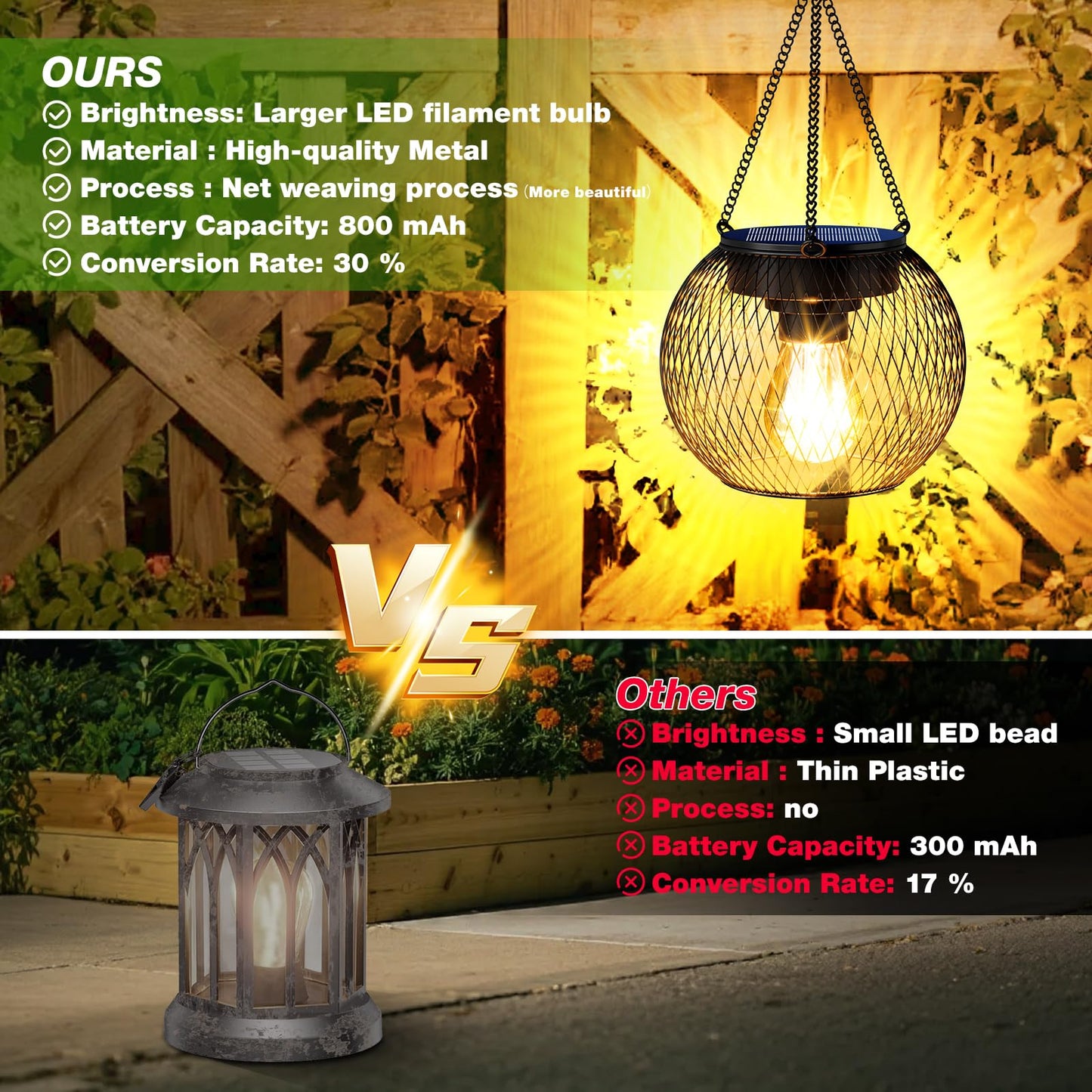 TANCUZO Solar Lanterns Outdoor Waterproof 4 Pack, Upgraded Metal Solar Hanging Lights with Hooks & Auto On/Off, Brighter Warm Outdoor Hanging Lantern Lighting for Porch Garden Yard Pathway Decor