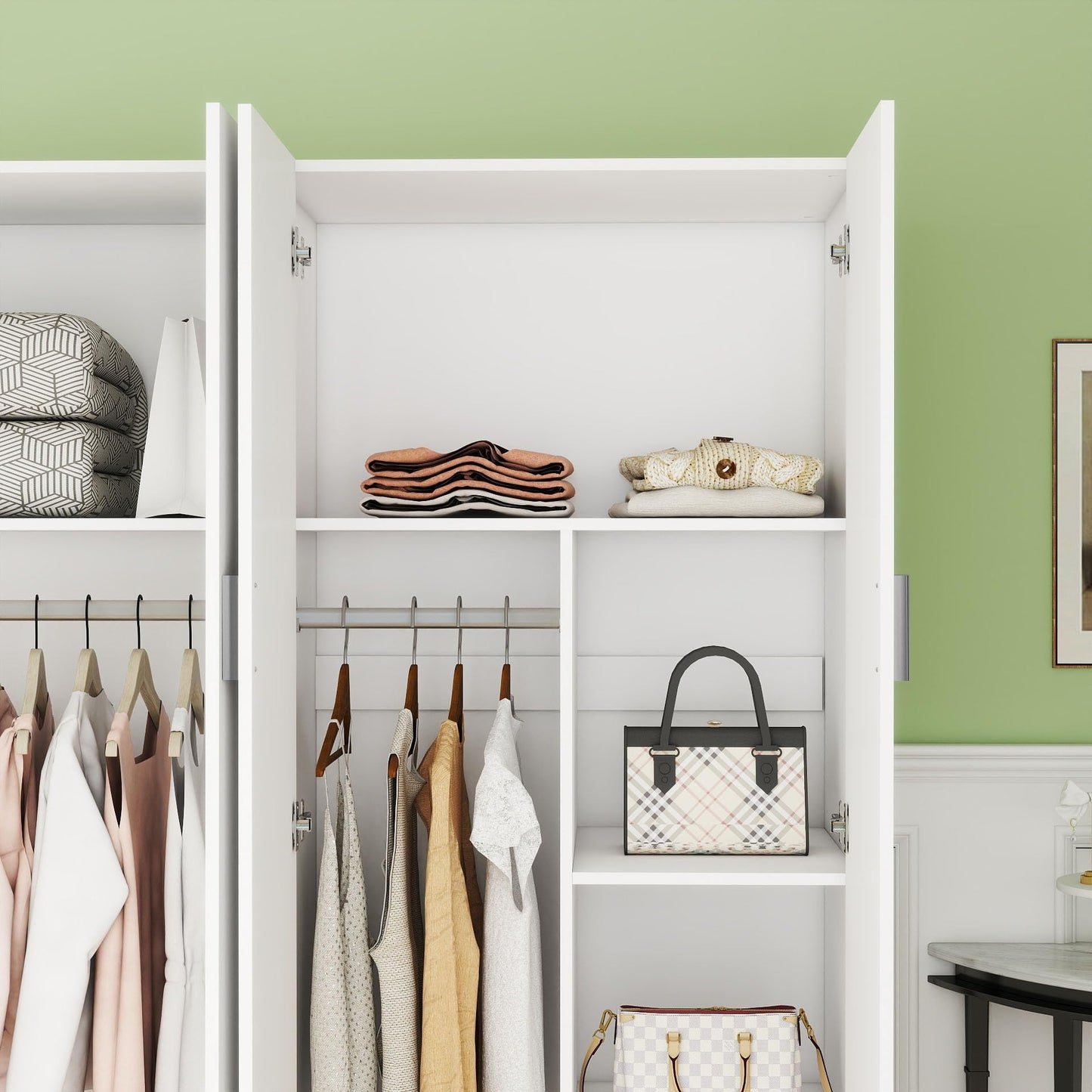 Panana Large Wardrobe Closet with Storage Shelves, 4 Door Armoires Wardrobe with 5 Shelves and 2 Hanging Rails for Bedroom