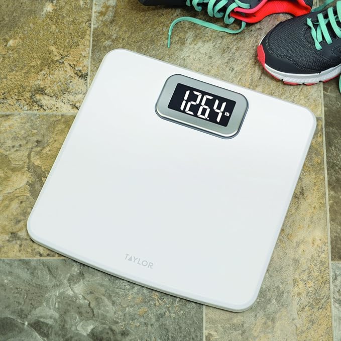Taylor Digital Scale for Body Weight, High 400 LB Capacity, Easy to Read Readout Display with Silver Bezel Accent, Durable Platform, White