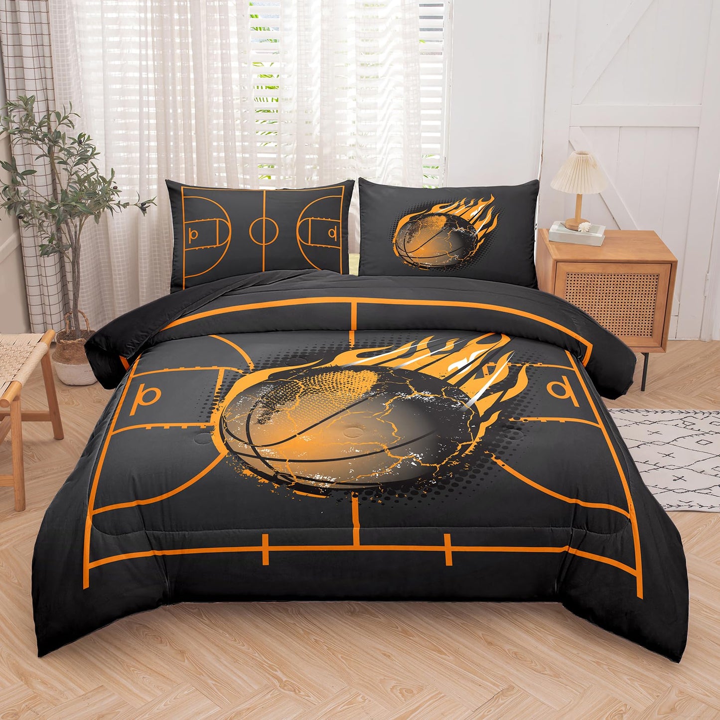 NINENINE Basketball Bedding Set,Sports Comforter Sets for Boys,Twin Bedding Sets for Boys,Basketball Comforter Set(1Comforter, 1Flat Sheet, 1Fitted Sheet, 2Pillowcases)