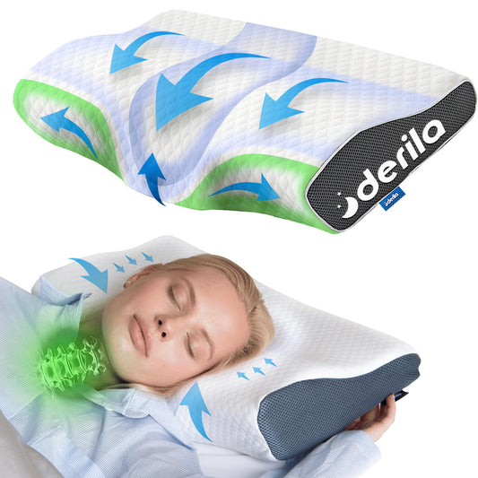 Derila King Size Neck Pillow for Sleeping, Ergonomic & Cervical Pillow for Neck Support & Relief, Memory Foam Side Sleeper Pillows, Bed Contour Pillows for Back, Stomach Sleepers
