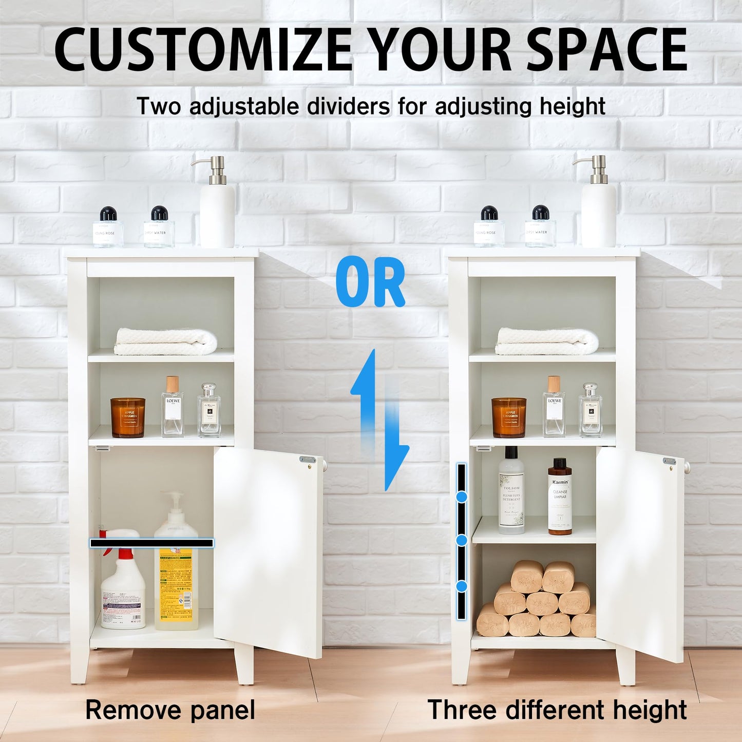 IGERJWE 35.4'' Tall Bathroom Floor Cabinet with Four Shelves, Bathroom Organizer with Adjustable Shelf, Storage Cabinet for Living Room, White