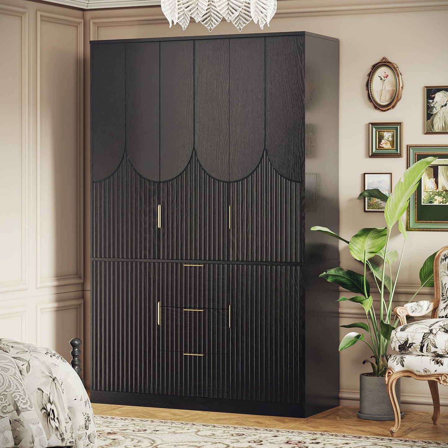 TOKSOM 71" Wardrobe Armoire Wooden Closet with 3 Doors 3 Drawer and 2 Cabinet, Bedroom Armoire with Hanging Rod Shelf, Modern Wooden Bedroom Armoire Freestanding Wood Closet Storage Cabinet