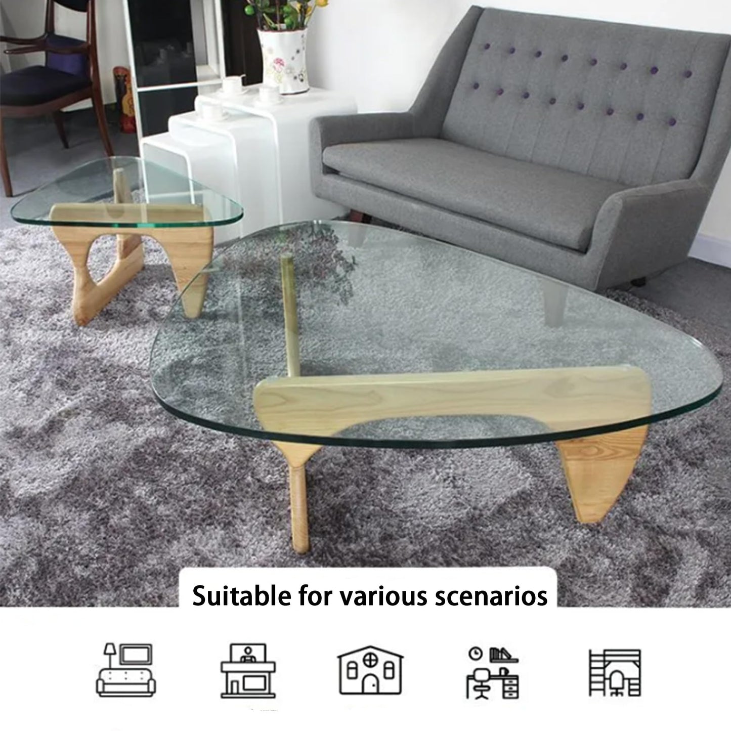 EASYSOUL Modern Glass Coffee Table, 32.68" D x 22.44" W x 15.75" H, Abstract Round Tea Tables for Living Room Home Office Industrial Cocktail Tables (Log-Clear Glass, 32.68")