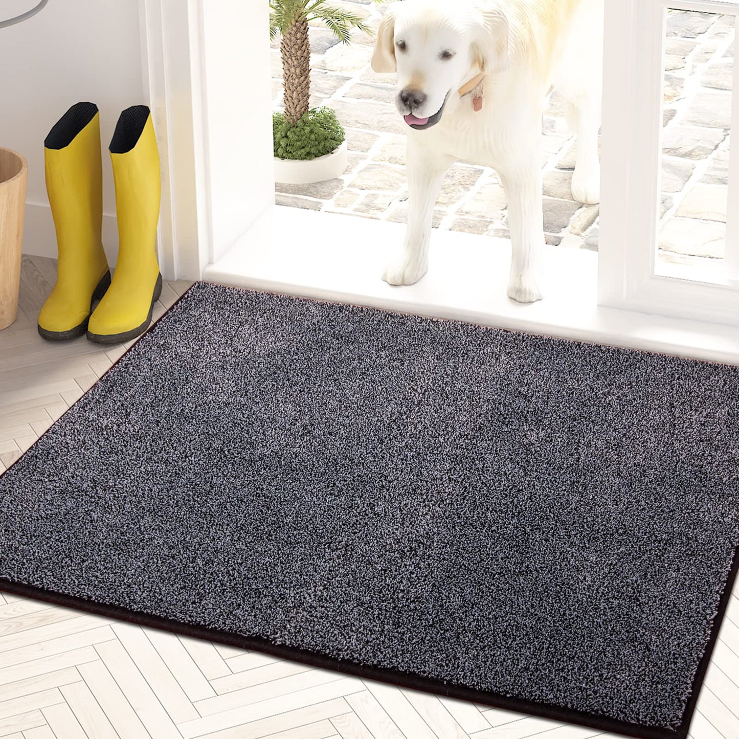 PURRUGS Dirt Trapper Door Mat 20" x 31.5", Non-Slip Machine Washable Entry Rug, Shoe Scraper, Dog Doormat, Super Absorbent Welcome Mat for Front & Back Door, Muddy Shoes & Paws, Bluish Grey-Black