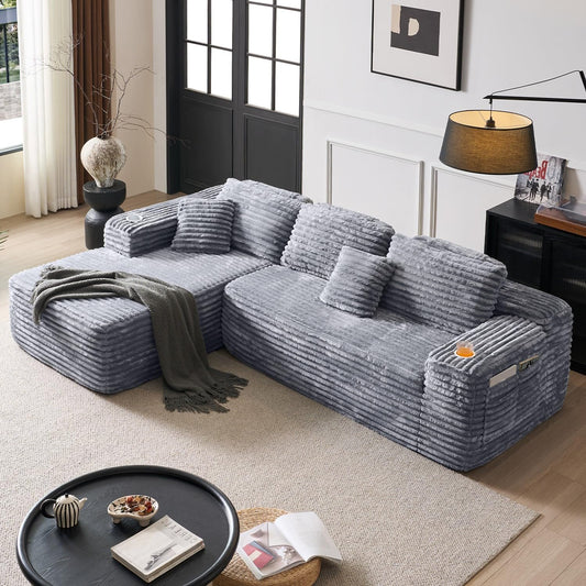 Cloud Sectional Couch with L-Shape Chaise, Modern Modular Sofa with Deep Seat, Built-in Cup Holder & Storage Pocket for Living Room Bedroom, No Assembly Required (Light Gray, Right Facing Chaise)