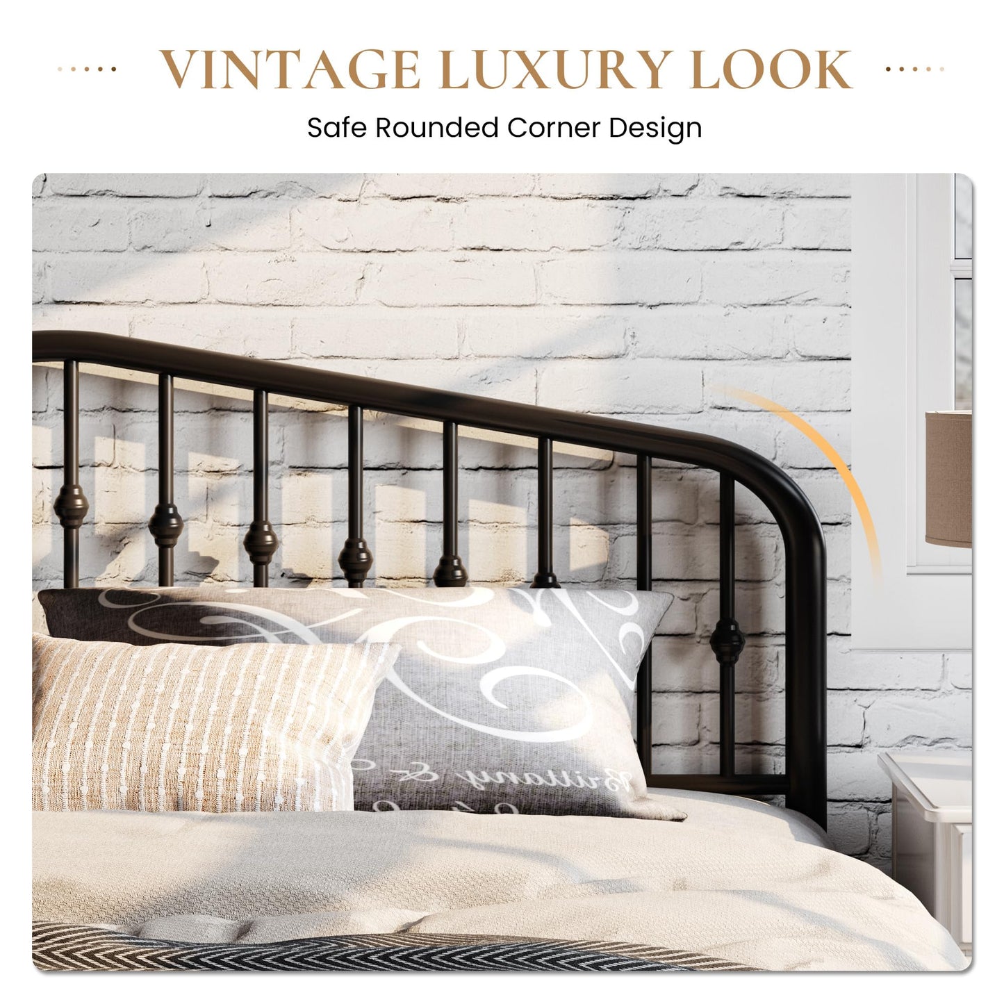 SHA CERLIN Queen Size Metal Platform Bed Frame with Victorian Style Wrought Iron-Art Headboard/Footboard, No Box Spring Required, Black