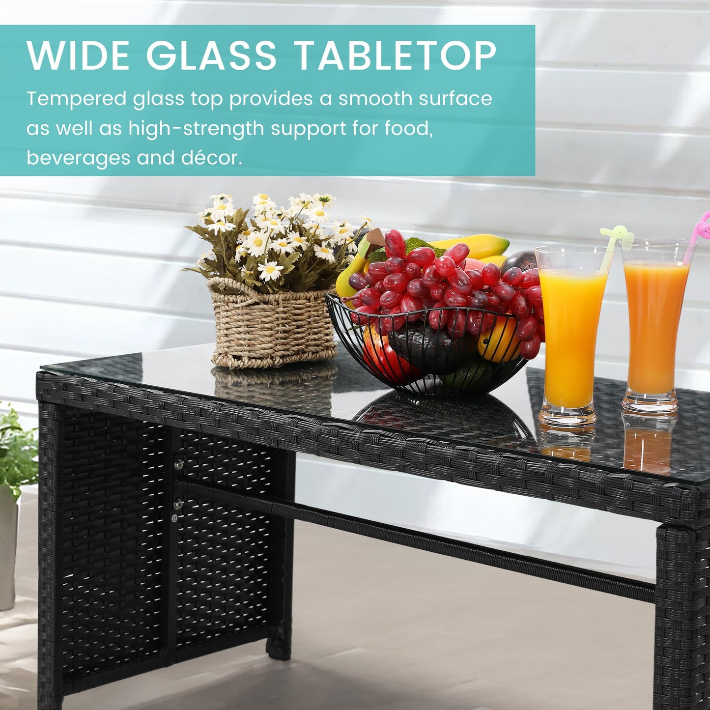Murago 4 Piece Patio Furniture Set, Wicker Outdoor Conversation Sets, Patio Furniture with Matching Wicker Coffee Table, Sofa, and 2 Chairs,Black Rattan with Light Grey Cushion