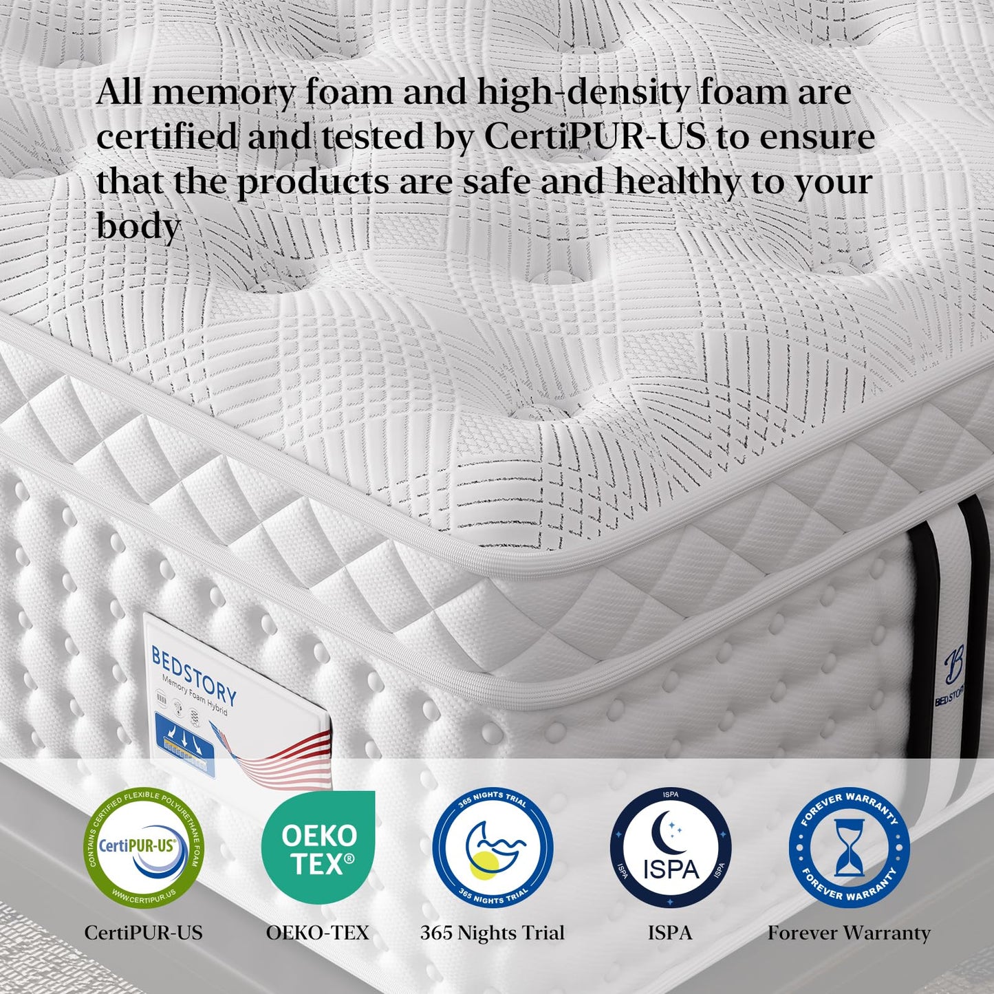 BedStory King Mattress, 12 Inch Firm Mattress with Extra Lumbar & Shoulder Support, Signature Collection Hybrid Mattresses for Motion Isolation and Pressure Relief, 365 Nights Trial