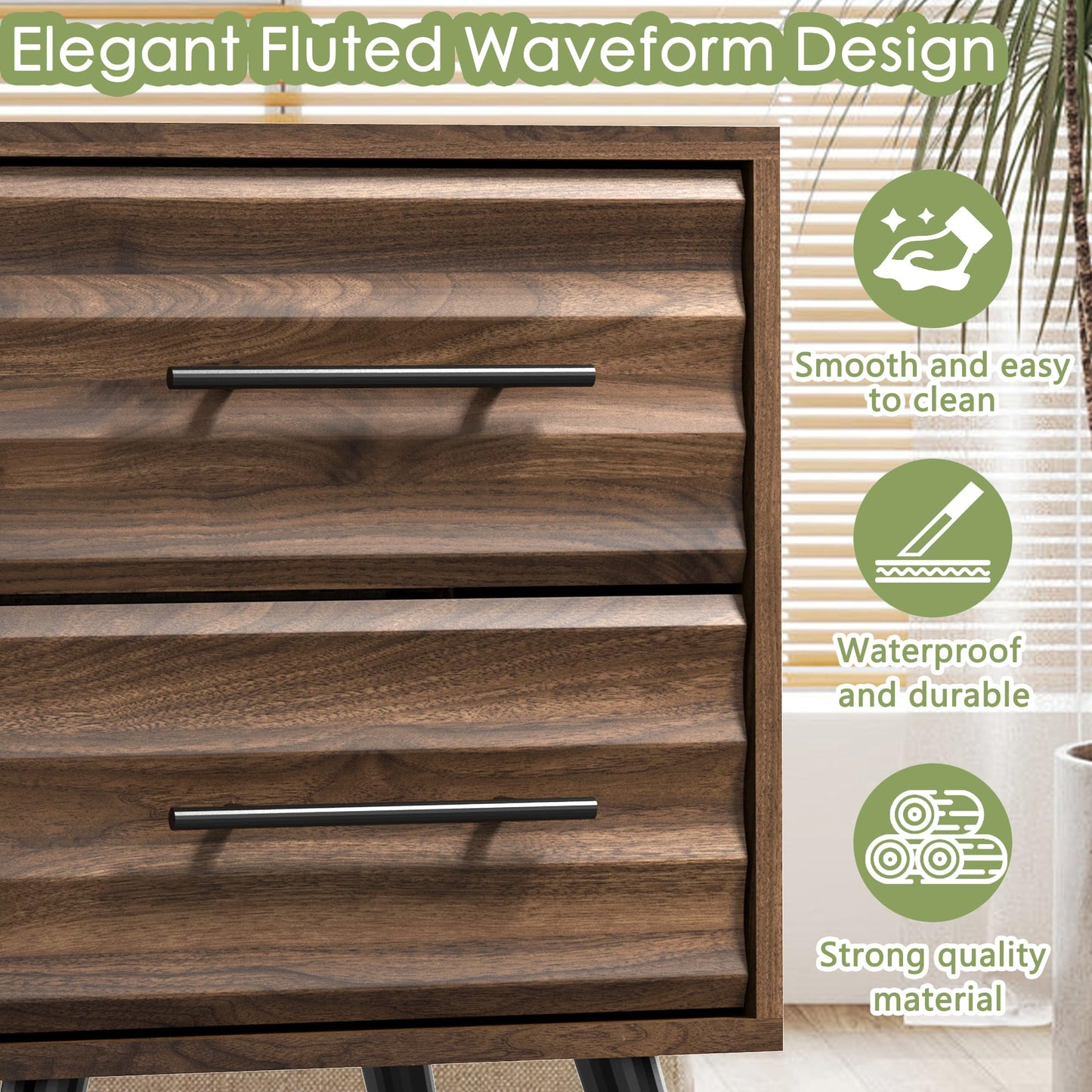 CATMIX Farmhouse Bedroom Set, 3 Pieces Bedroom Furniture Set, Fluted 6 Drawer Dresser and Nightstands, Chest of Drawers Wide Storage Organizer Cabinet for Bedroom
