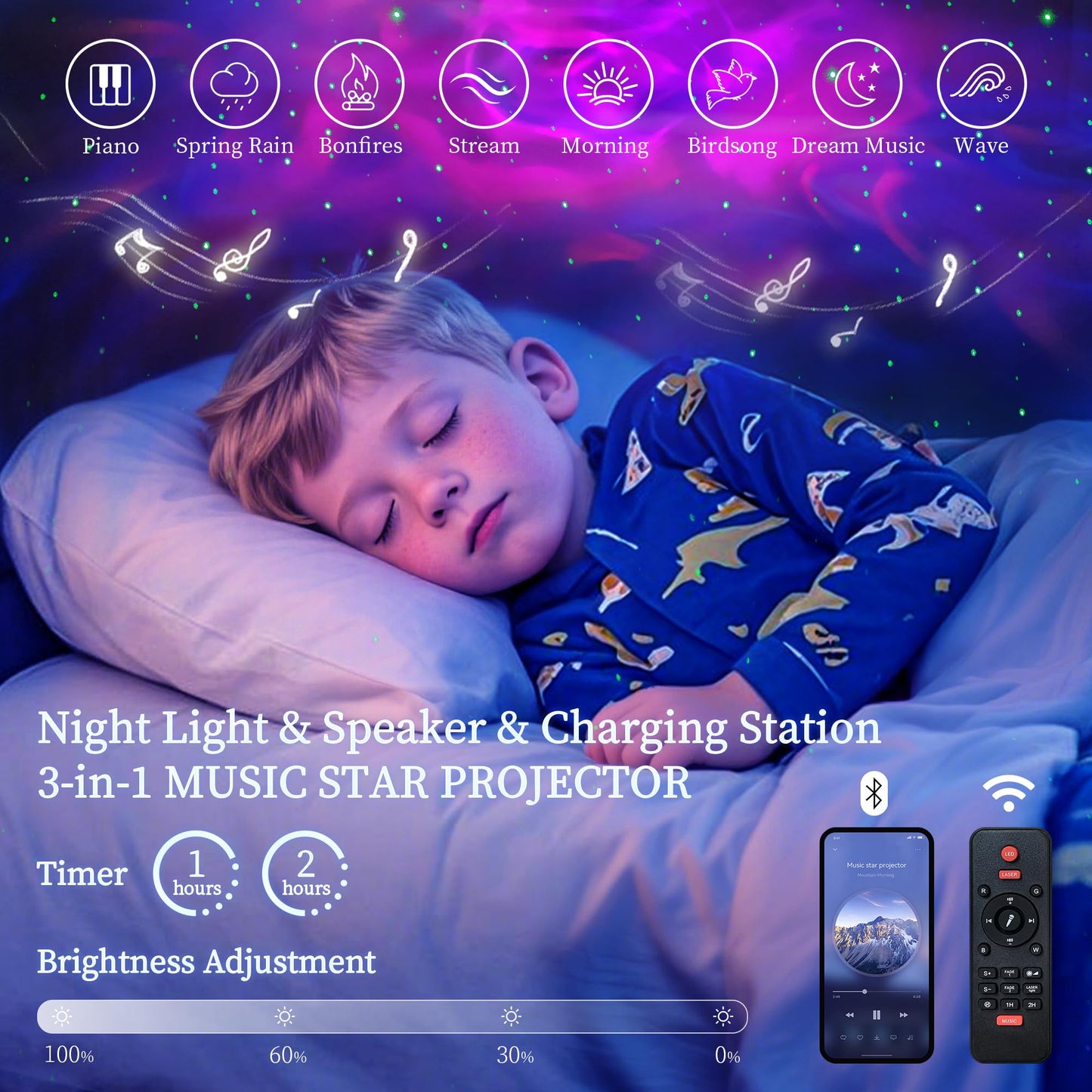 SIBEDS Queen LED Bed Frame with Storage Drawers, Velvet Upholstered Platform Beds with Galaxy Star Projector Charging Station Speaker, Aurora Bedframe with 2-Tier Storage Headboard, Noise-Free, Grey
