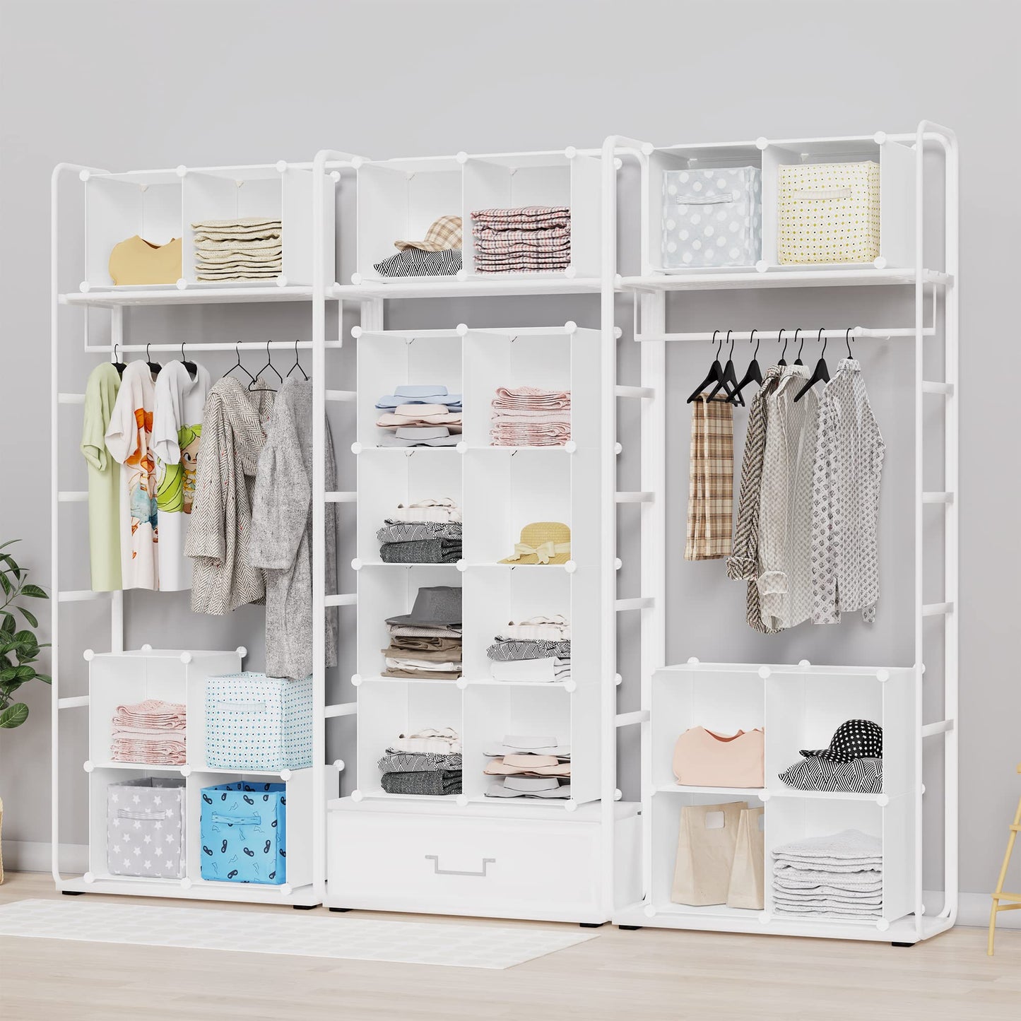HOMIDEC Closet Organizers and Storage, 16 Cube Storage Organizer, Closet Organizer Bookshelf Cubes Shelves for Clothes, Bedroom, Kids Room, Bathroom, Wardrobe, Garment Racks, White