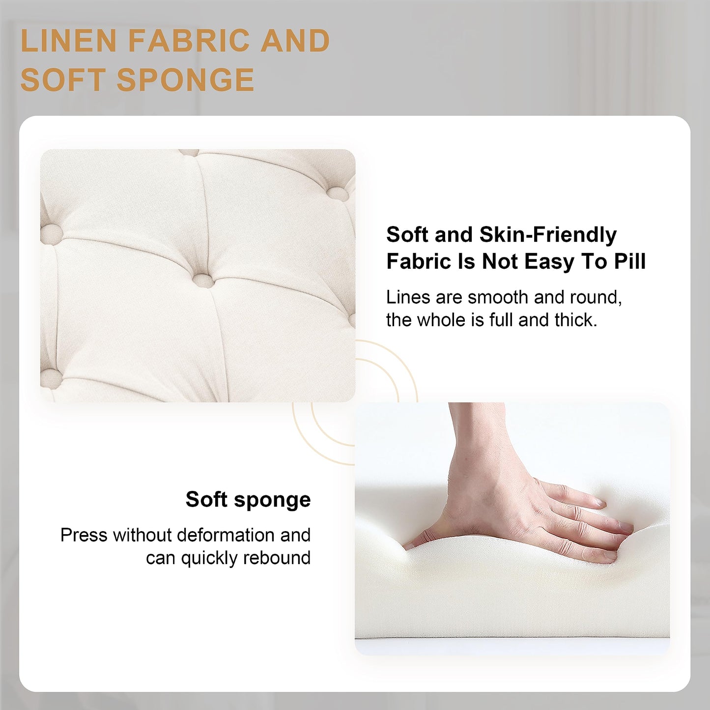HUIMO 50.4" Arm Storage Bench with 7.5-inch Solid Wood Legs, Button-Tufted Storage Ottoman, Upholstered Window Sitting Bench for Bedroom,End of Bed Bench Indoor, Living Room, Entryway (Beige)