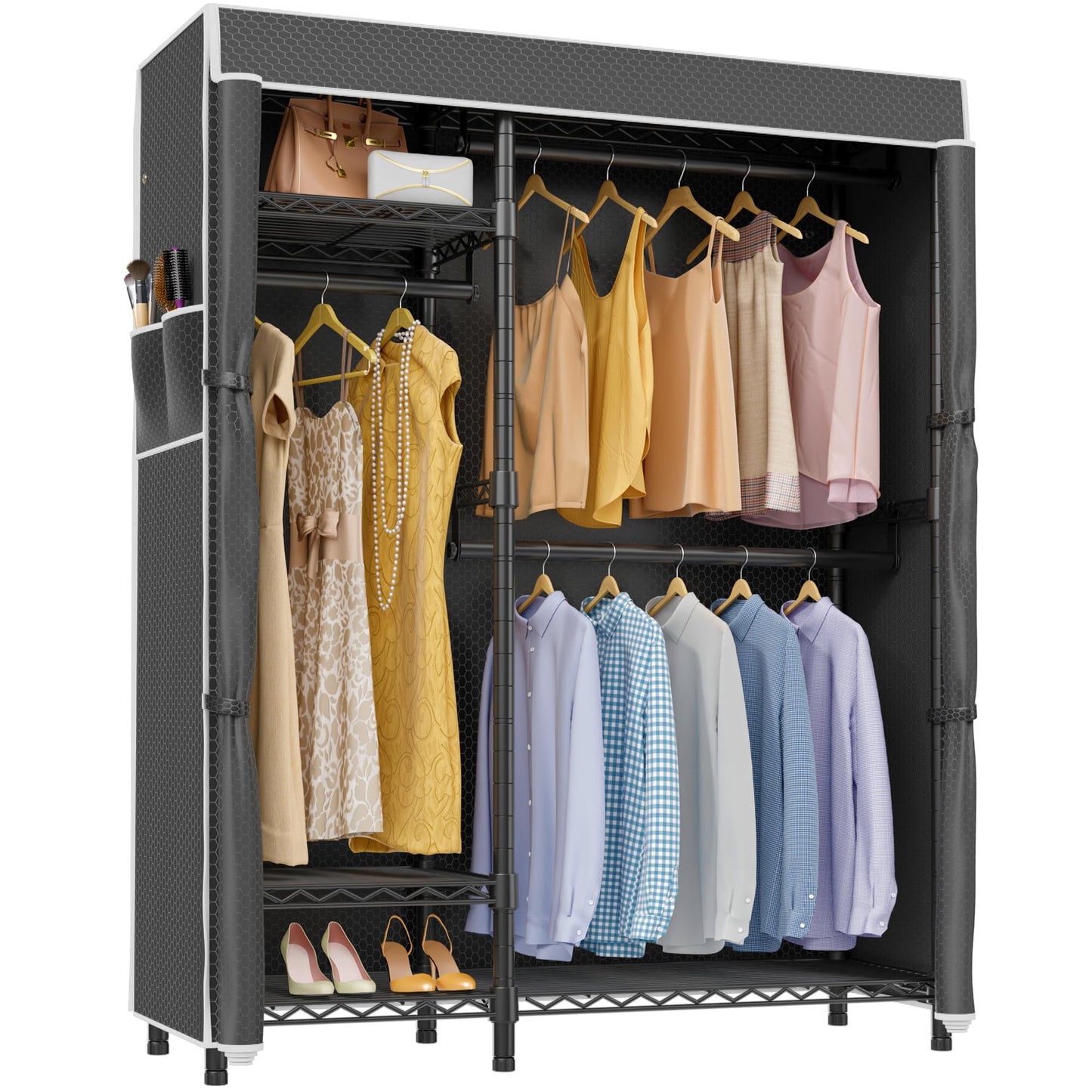 VIPEK V2C Clothes Rack Wardrobe Closet, Garment Rack with Black Upgraded Polyester Cover, Adjustable Shelves & Hang Rods, Portable Closet Storage Organizer for Bedroom, Max Load 700LBS