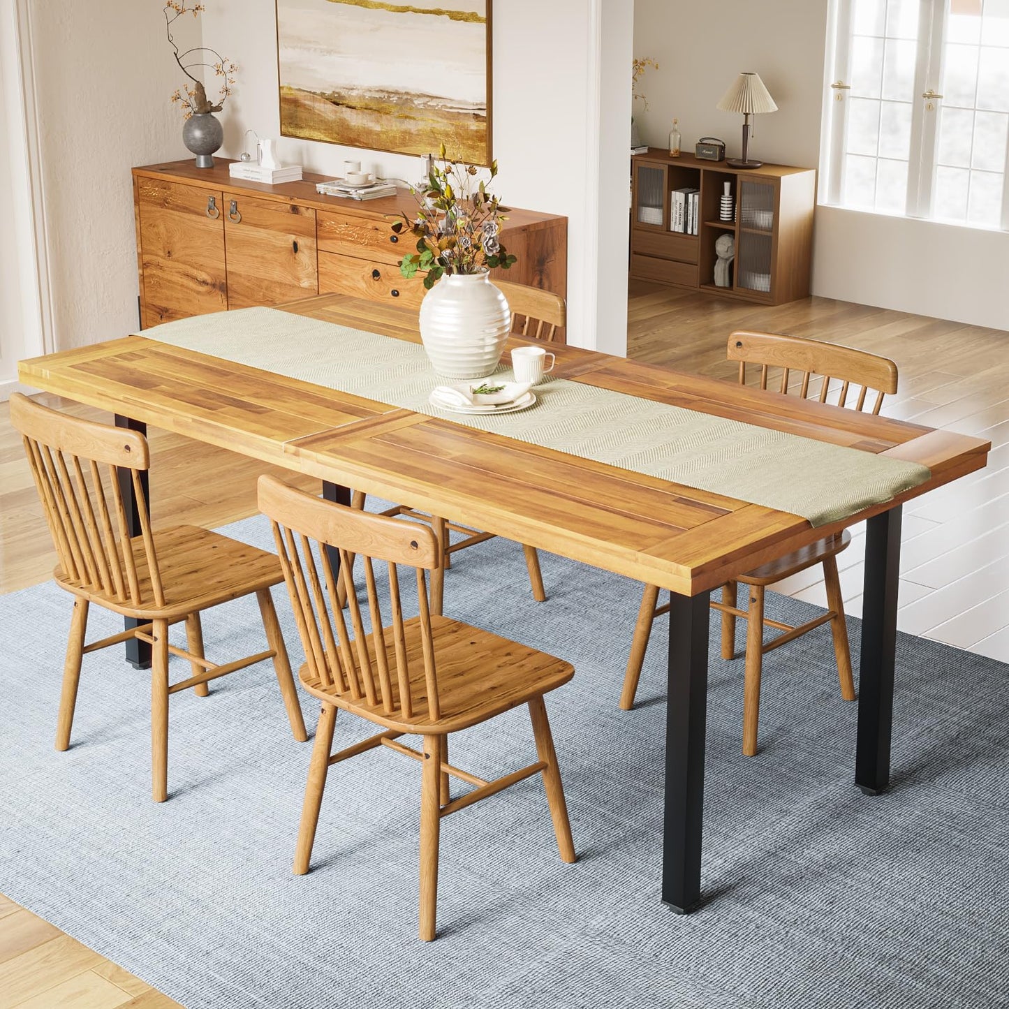 OFIKA Dining Table for 4 to 6 People, 68.9" inch Rectangular Wood Kitchen Table with Strong Metal Frame,Large Long Dining Room,for Kitchen, Living Room,Natural