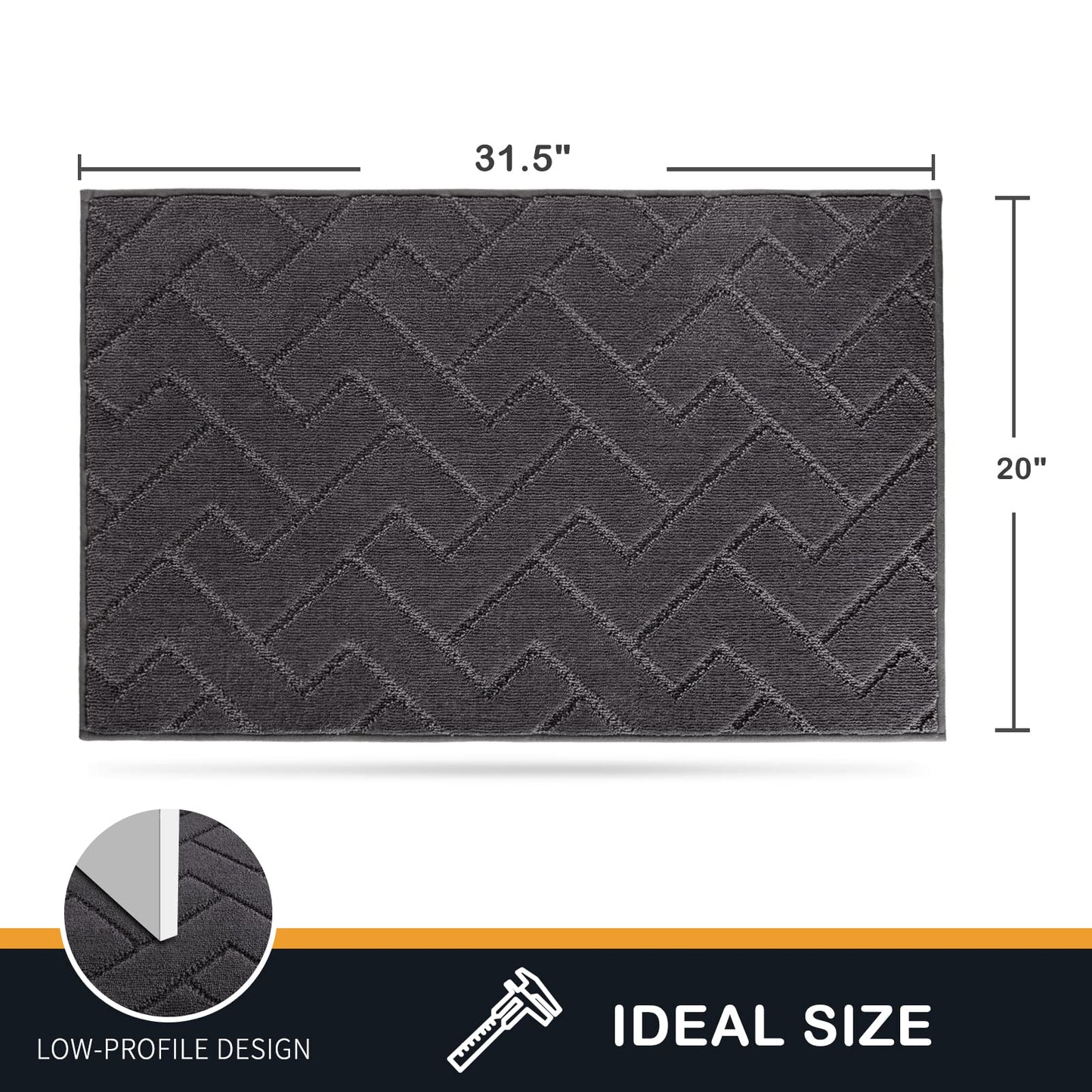 PURRUGS Dirt Trapper Door Mat 20" x 31.5", Non-Slip Machine Washable Entry Rug, Shoe Scraper, Dog Doormat, Super Absorbent Welcome Mat for Front & Back Door, Muddy Wet Shoes & Paws, Charcoal