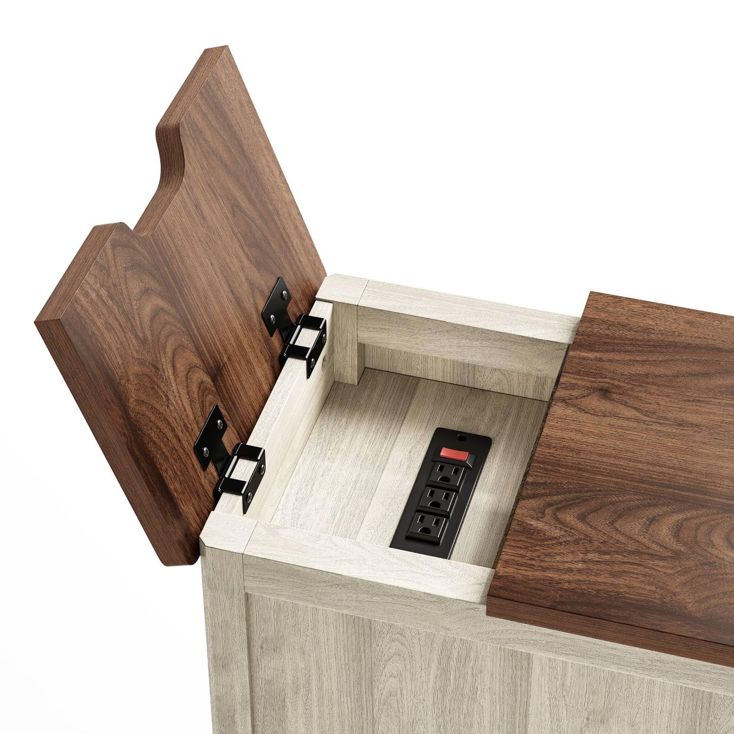 LINSY HOME Farmhouse End Table with Charging Station, Narrow Side Table for Living Room, Sofa Side Table with Drawer and Storage Cabinet, Small Nightstand for Home Office
