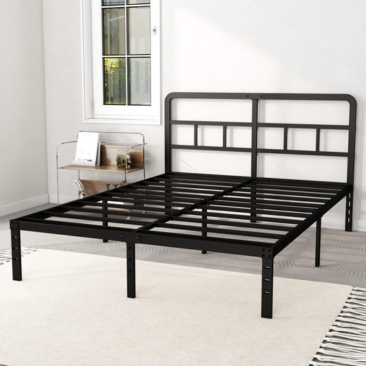 DiaOutro 14 Inch Full Size Bed Frame with Headboard No Box Spring Needed, Heavy Duty Metal Platform with Steel Slat, Mattress Foundation, Easy Assembly, Noise Free, Black