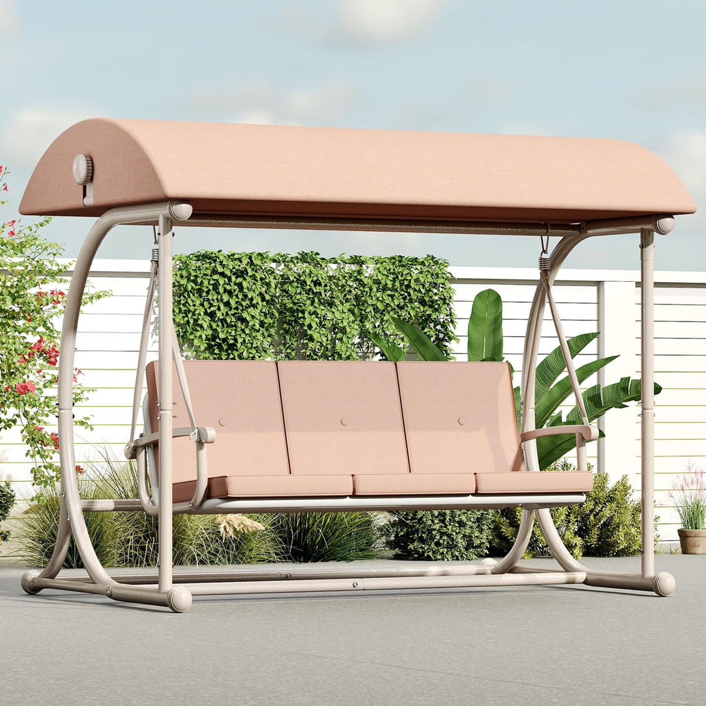DAYAOUTDOOR Patio Swing with Canopy, Outdoor Swinging with Stand, Backyard Swings for Adults, 2 in 1 Porch Swing Bed, Outdoor Patio Swings,Yard Heavy Duty Covered Patio Swing, Khaki