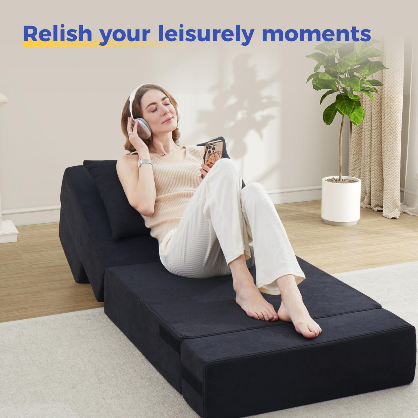 Jamdok 6 in 1 Convertible Folding Sofa Bed with Pillow,8 inches Thick High Density Foam Foldable Mattress,Single Sleeper Chair for Living Room/Dorm/Guest Use/Home Office/Apartment