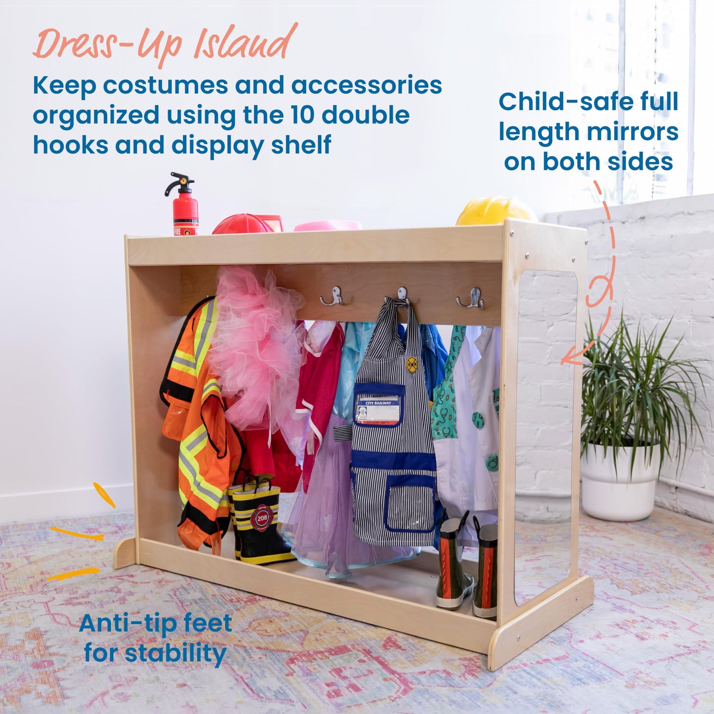 ECR4Kids Streamline Dress-Up Island, Costume Organizer, Natural