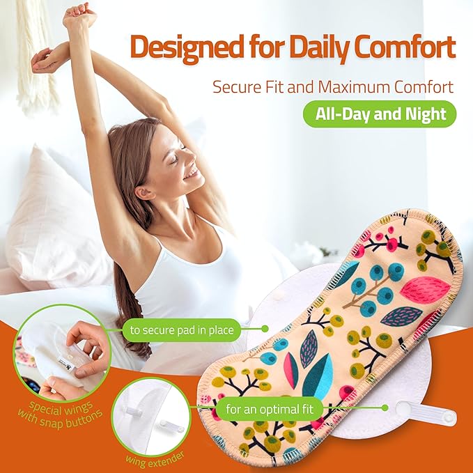 Natissy Cloth Panty Liners for Women; 7-Pack (M) Medium Organic Cotton Reusable Panty Liners Made in EU; Daily Panty Liners Washable for Women & Teens; Thin Sanitary Reusable Liners, NOT for Period