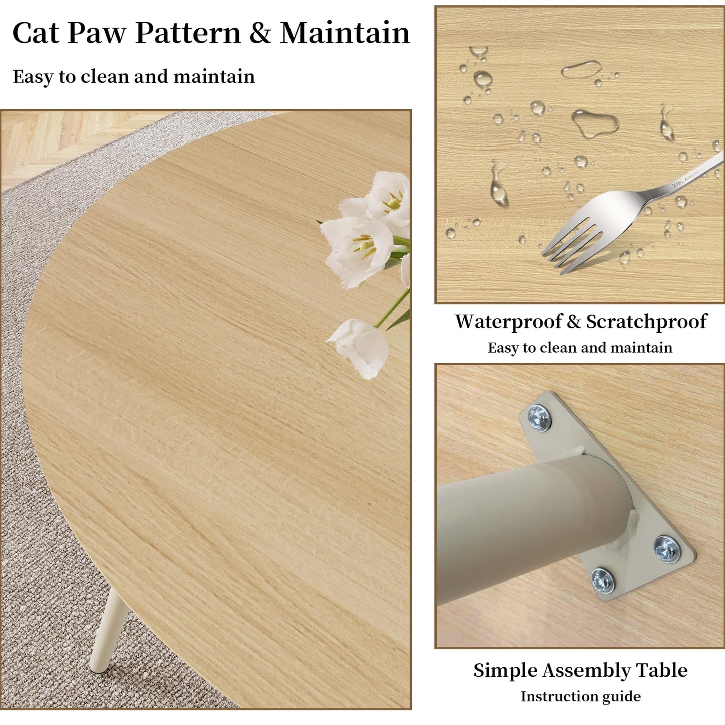 HIPIHOM 43.3 Inch Round Dining Table Set for 4, Modern Small Kitchen Coffee Set for Dining Room Kitchen Apartment (Cream Table+4 U-Shaped White Chairs)