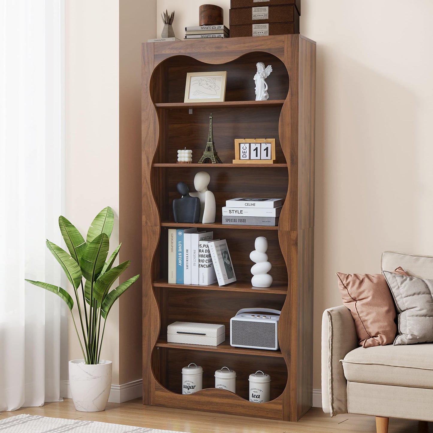 YZRSTY 71" Tall Bookshelf, 6 Tier Large Wooden Book Shelf, Modern Freestanding Bookshelves and Bookcases, Unique Bookcase Display Storage Shelves for Living Room, Bedroom, Classroom, Office, Library
