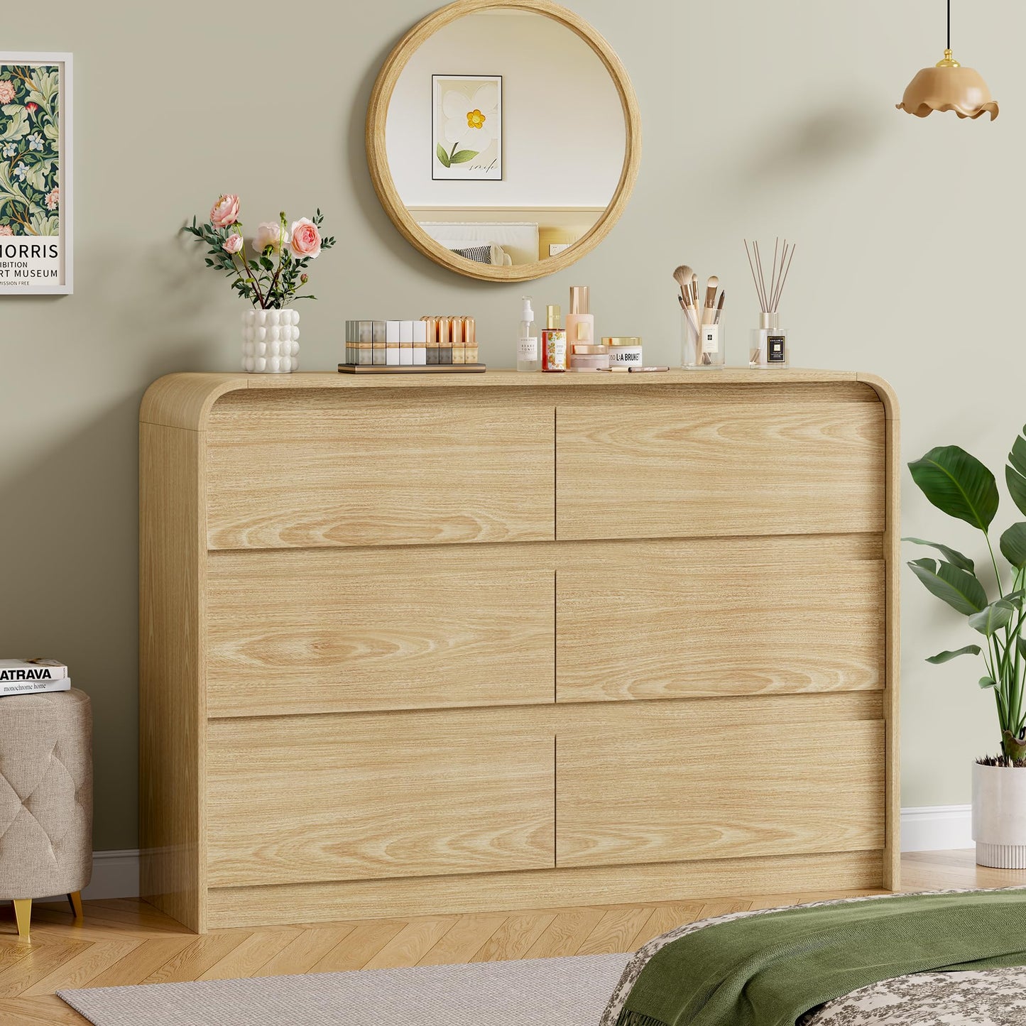 Furniouse Modern Dresser 6 Large Storage Drawers for Clothes Organizer, Modern Chest of Drawers for Closet, 47" Long Curved Profile Design Mid Century Dresser for Bedroom,Living