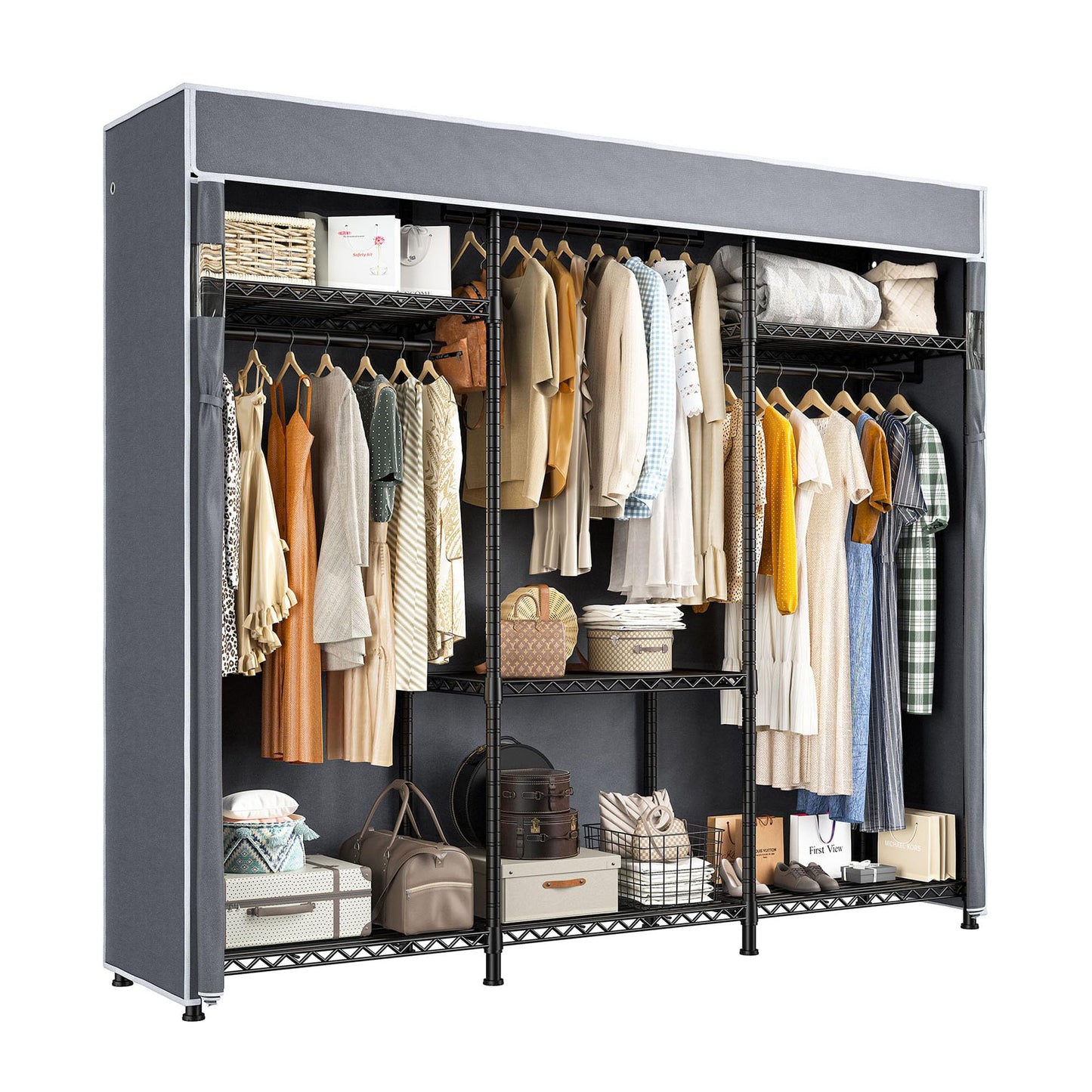 Raybee Heavy Duty Clothes Rack with Cover 800 LBS Clothing Racks for Hanging Clothes Portable Closet for Bedroom 56" Wx 16" Dx75.5 H