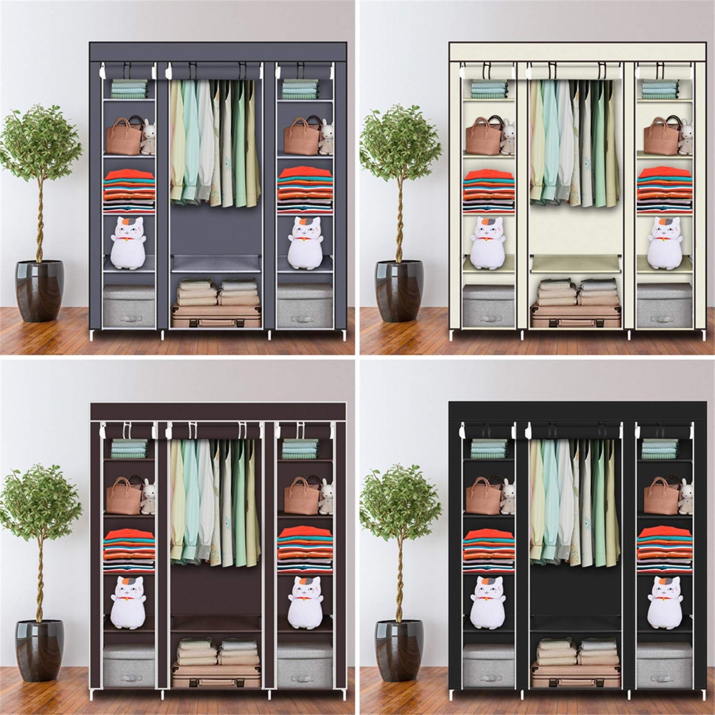 Piler 69" Portable Wardrobe Closet with Non-Woven Fabric - Quick & Easy to Assemble, Extra Strong & Durable Black Closet Organizer for Bedroom Storage