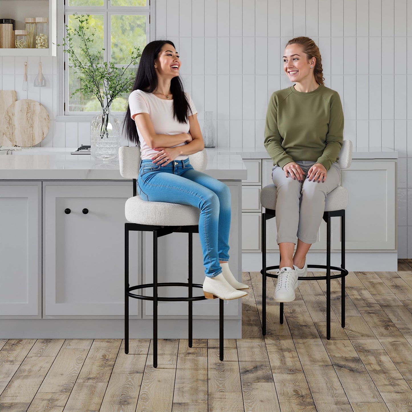 STHOUYN Counter Height Bar Stools Set of 2, White Swivel Bar Stools with Back, Modren Kitchen Island Chairs (1, White)