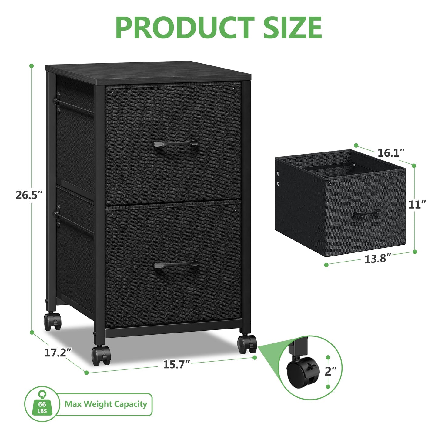 Raybee File Cabinet 2 Drawer Fabric Filing Cabinet Small Rolling Printer Stand Lateral Filing Cabinets Fits A4 Letter Legal Size for Home Office