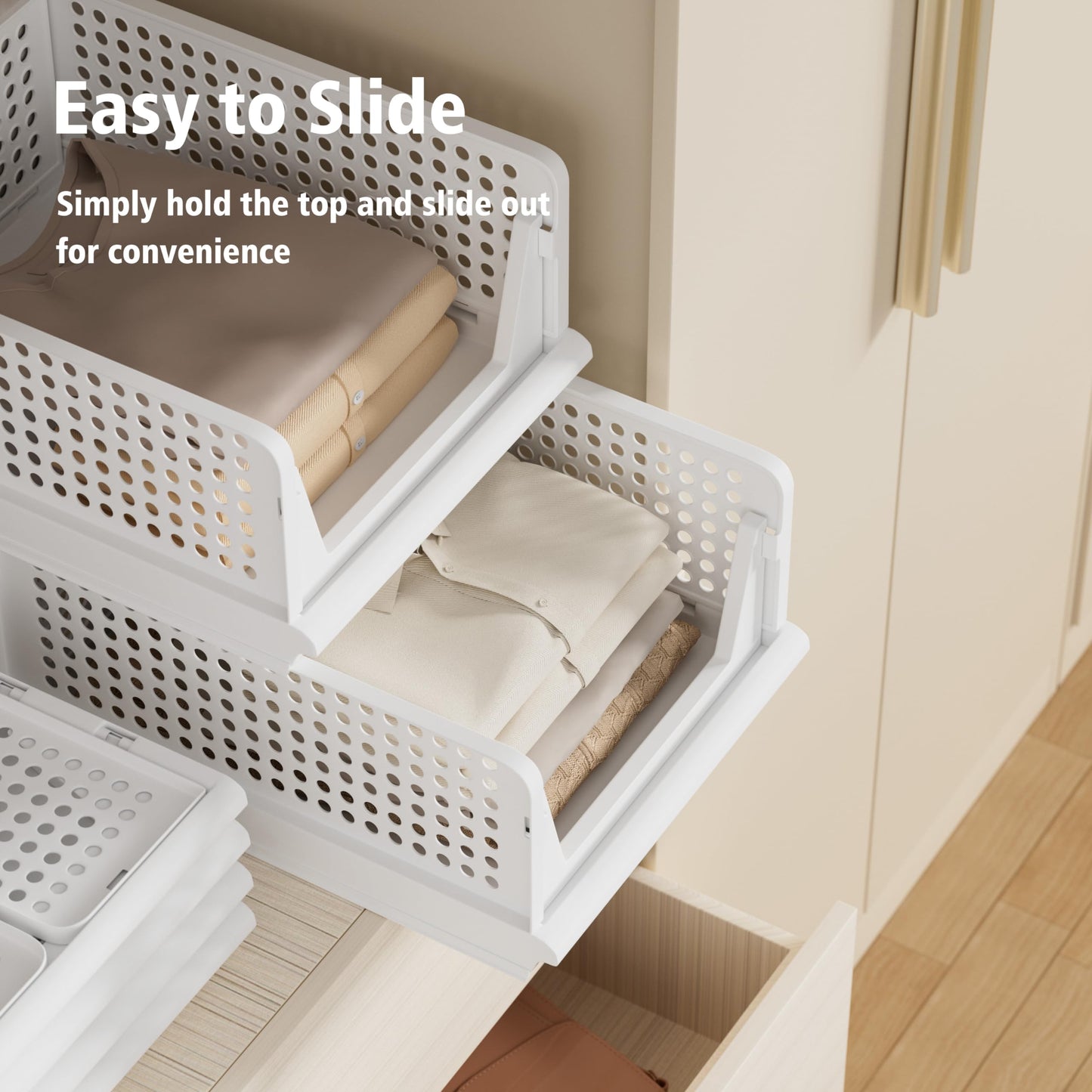 Proarea Stackable Plastic Storage Basket Closet Organizer Bin Foldable Clothes Organizer Storage Drawer Shelf Container for Living Room Bathroom Kitchen Office