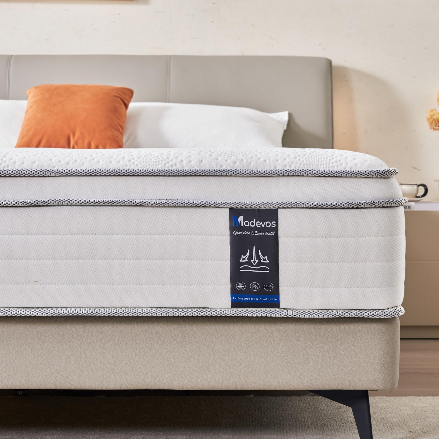 Madevos King Mattress, 12 Inch Hybrid Mattress in a Box, Memory Foam and Individual Pocket Springs, Fiberglass Free, Soft and Breathable, Medium Firm Feel