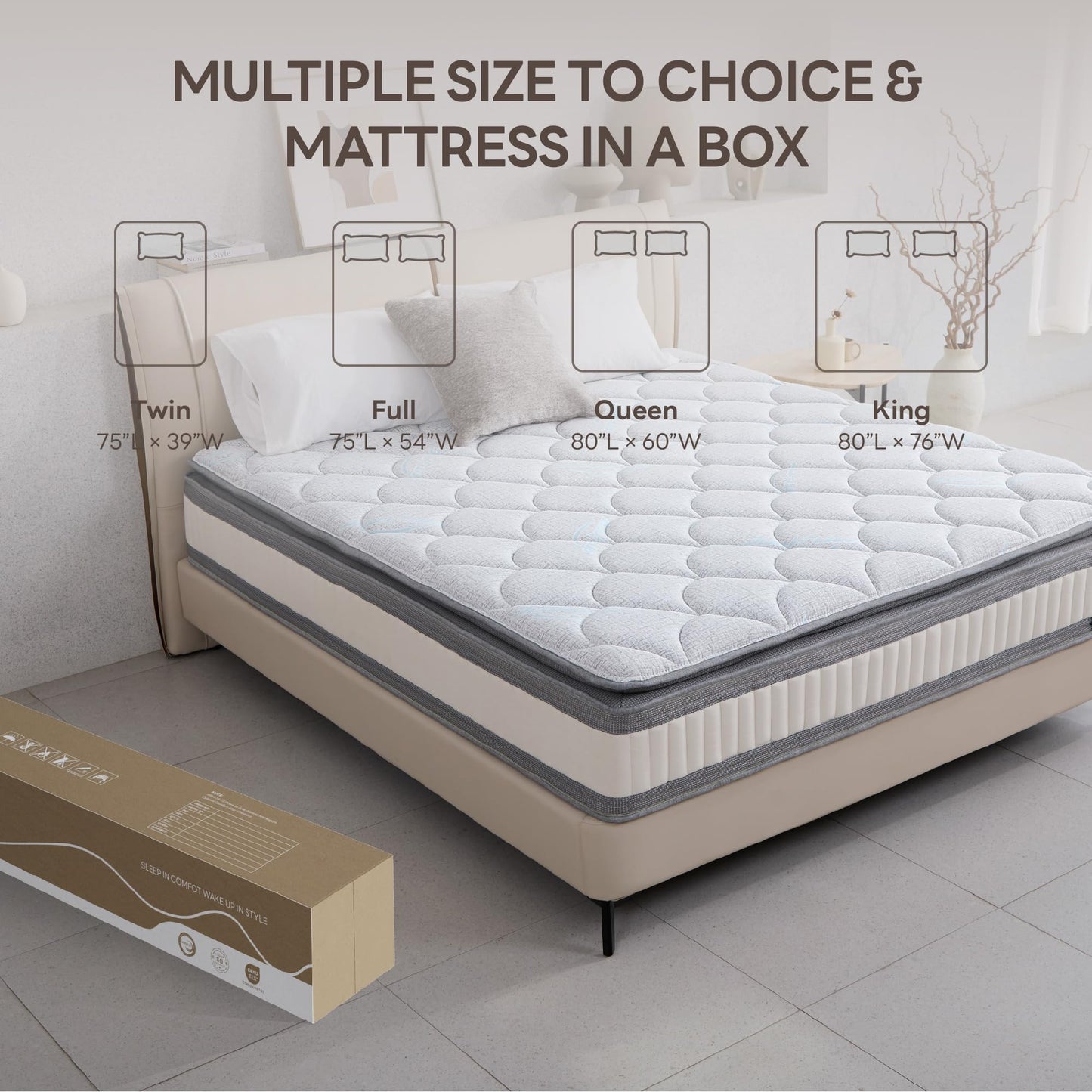 LIKIMIO King Mattress, 12 Inch Gel Memory Foam Mattress Zoned Pressure Relief with Medium Firm, Bed in a Box Individual Pocket Springs for Motion Isolation, SG Made, CertiPUR-US Certified