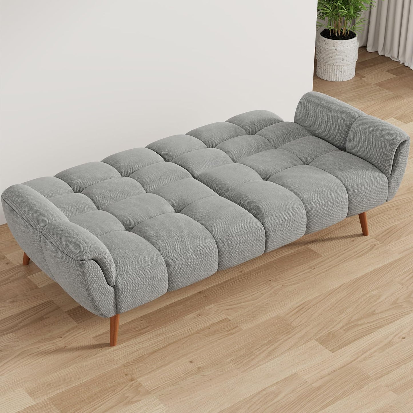 saows Futon Sofa Bed, Convertible 77" Modern Linen Futon Couch, Comfy Sleeper Sofa with Adjustable Backrests, Couch Bed for Small Spaces, Living Room, Bedroom, Apartment, Gray