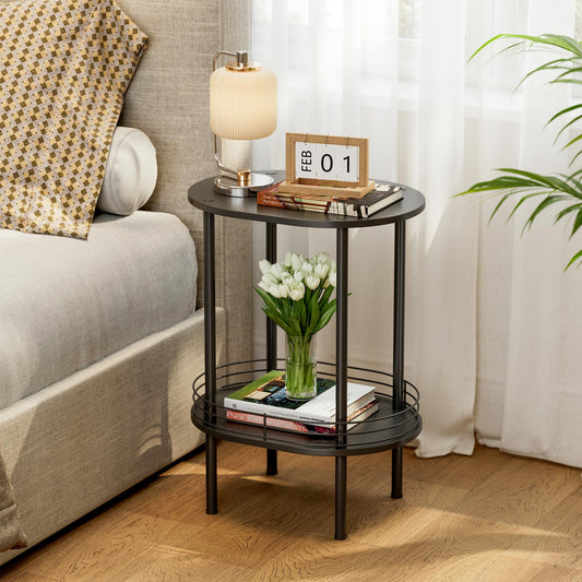 DGSANDGO Small Round Side Table,Bedside Table with Storage, Morden Round Nightstand, Samll Side Table for Living Room，Bathroom，Bedroom, Nursery, Laundry, Black