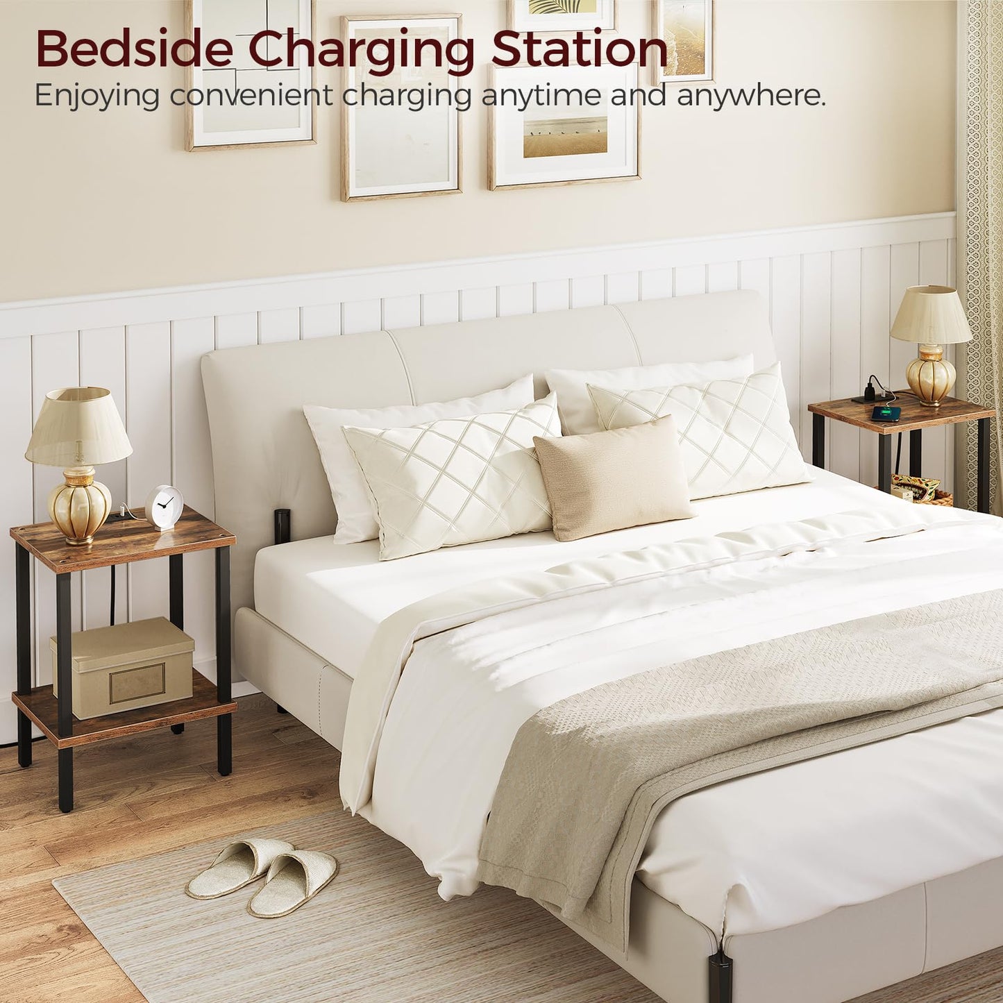 MAHANCRIS Side Table Set of 2, End Table with Charging Station, Nightstand with USB Ports and Outlet, Wooden Bedside Table for Small Space,Living Room, Bedroom, Easy Assembly, Rustic Brown ETHR79E01S2